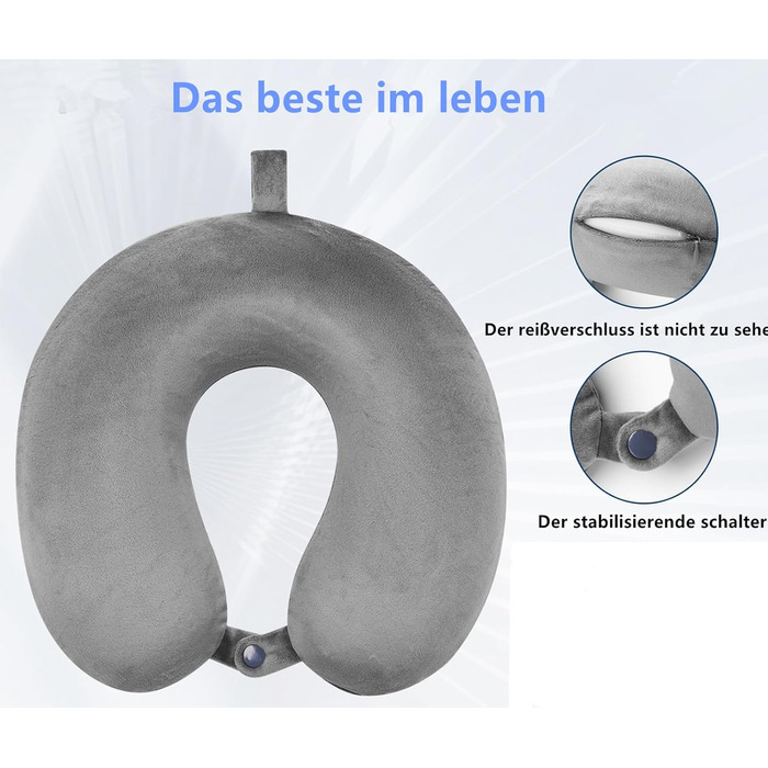 Подушка для шиї у літак/подорожі з Memory Foam - підтримуюча, компактна, легка, сіра