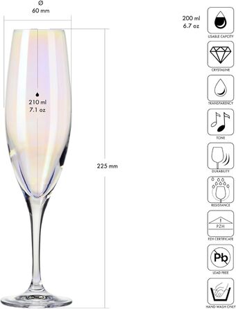 Krosno - Venice Rainbow Champagne Glasses 6 x 200ml | Prosecco Glasses | Wedding Gift | Crystal Glass | Lead-Free Glass | Scratch-Resistant | Gift Idea