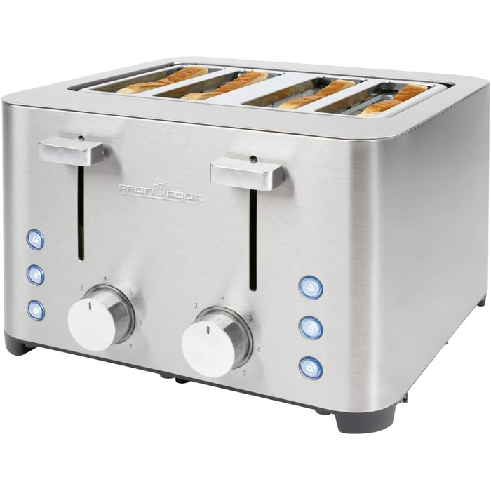ProfiCook® Toaster | 4-Slice Toaster | Stainless Steel Housing | 1500 Watts | Wide Slot | Bagel Attachment (removable) | 7 Adjustable Browning Levels | Crumb Tray | Cord Retraction | PC-TA 1252 PC-TA 1252 inox