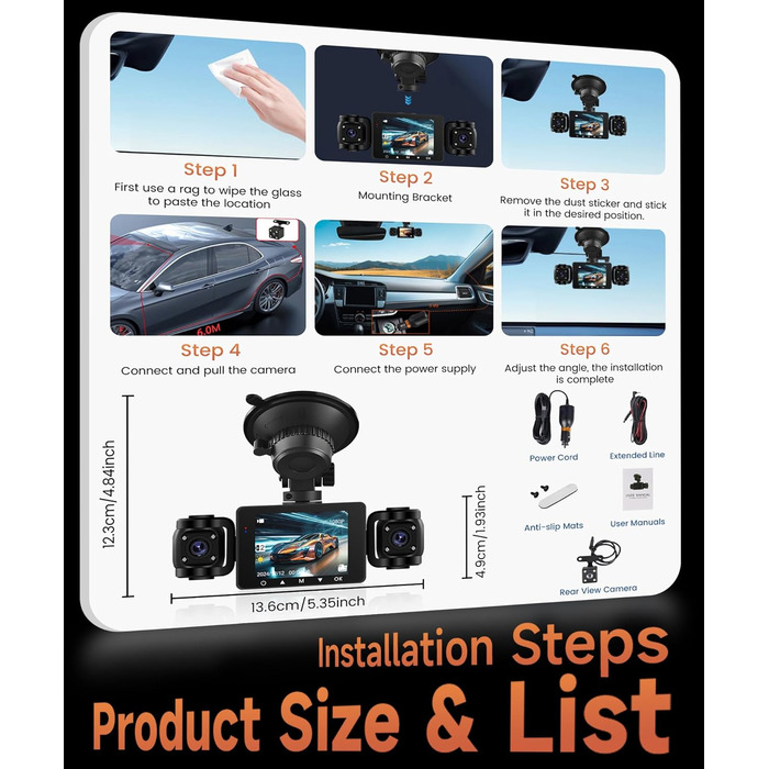 Автомобільна відеореєстратор (Dashcam) 4 Канали 360° з 4 камерами FHD 1080P (передня, задня, ліва, права), 2.4