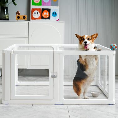 Летіж для цуценят на 8 місць, розкладний, 60 см, прозорий, для собак, котів, кроликів та дрібних тварин, з неслизьким дном, білий