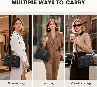 Сумка жіноча RAINSMORE середнього розміру з PU шкіри, чорна. З ручкою та знімним ременем, для планшета 11 дюймів, для роботи та шопінгу