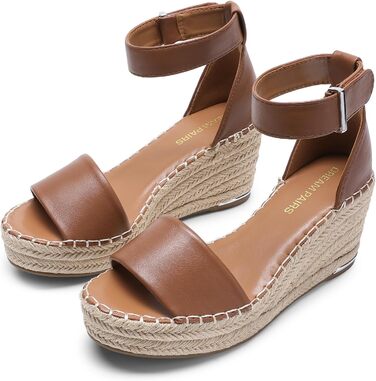 Босоніжки жіночі DREAM PAIRS на танкетці Espadrilles з ремінцем на щиколотку, коричневі (36.5 EU)