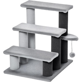 Сходинка для котів PawHut 3-ступенева, з когтеточками, для собак та інших тварин, плюш, джут, сіра, 45 x 40 x 48 см