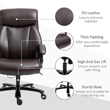 Vinsetto Ergonomic Executive Office Chair with Rocking Function, Leather Chair Brown, Adjustable Height, Weight Capacity up to 180 kg