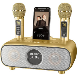 Караоке машина DLARA Upgrade з Bluetooth, USB, TF-карта, AUX, 2 UHF мікрофона та PA-системою (синій, Gold Pro)