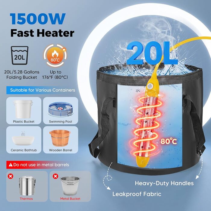 Портативний душ для кемпінгу з насосом та акумулятором 8000mAh, 20л, IPX7 водонепроникний