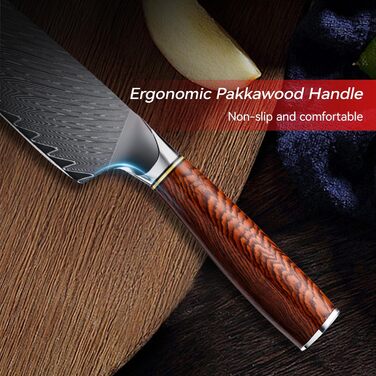 Японський професійний кухонний ніж Hoforife 20 см з дамаської сталі VG10 з ергономічною ручкою з дерева в подарунковій коробці