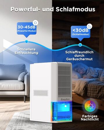 EasyAcc Електричний осушувач повітря 1200 мл, енергозберігаючий, тихий, портативний, з автовимкненням та режимом сну. Ідеально для офісу та дому (2000 мл, кремовий)