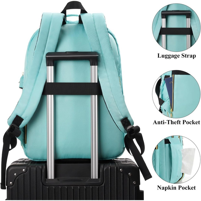 Рюкзак YAMTION для жінок, дівчаток та підлітків. Шкільний рюкзак з відділенням для ноутбука 17.3 дюймів, USB-портом, для роботи, навчання, міста. Колір: світло-зелений