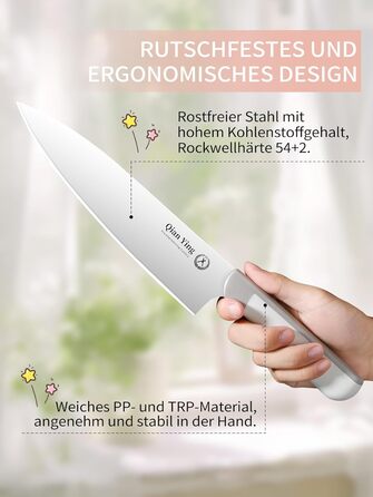 Набір кухонних ножів Qianying з блоком: 14 предметів, нержавіюча сталь, з точилкою, срібний колір, подарунок для мами