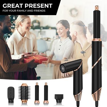 Фен-щітка 6 в 1 для волосся, Airstyler Set, автоматичний локонів, термощітка, фен, для жінок, чорний