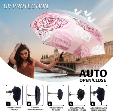 Компактна дорожня парасолька SY Winddicht: автоматична, легка, незламна. Виробник продає. Висока якість за доступною ціною (C-Rosa Rose)