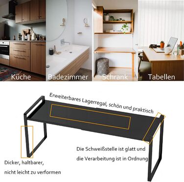 KZOBYD Expandable Kitchen Shelf, Foldable Kitchen Cabinet Shelf Spice Rack Organizer for Dishes and Supplies Stackable Kitchen Storage Organizer for Extra Storage Space (White, ) (Black, Large)