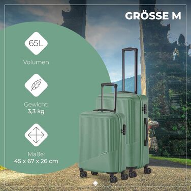 Набір валіз Travelite Bali 3 шт. (L/M/S) з ABS, TSA-замок, зелений. Валізи-тролі з жорстким корпусом