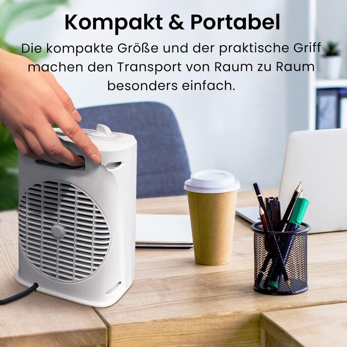 Керамічний обігрівач Pro Breeze 2000W з термостатом, електрична теплова гармата з 3 рівнями нагріву, захистом від перегріву та перекидання, білий