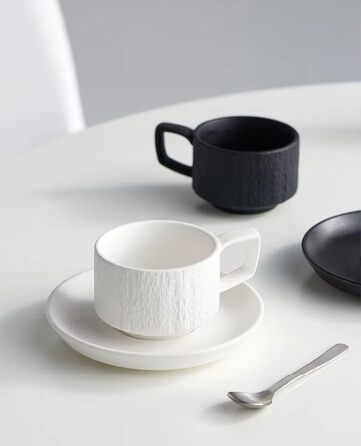 Набір з 4 чашок для еспресо Saumo з підблюдниками (кераміка, 175 мл, білий) – сучасний дизайн для дому, офісу та особливих випадків