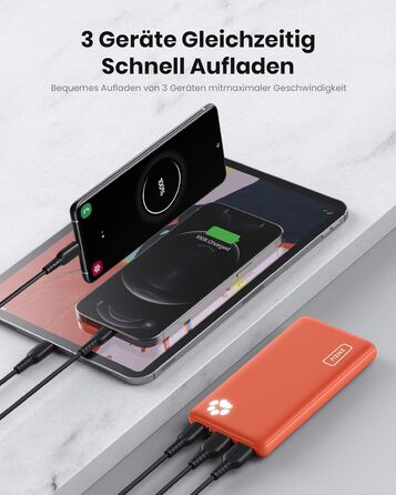 Power Bank INIU 10000mAh, ультратонкий, USB C, 3A, ліхтарик, сумісний з iPhone, Samsung, Huawei (Оранжевий)