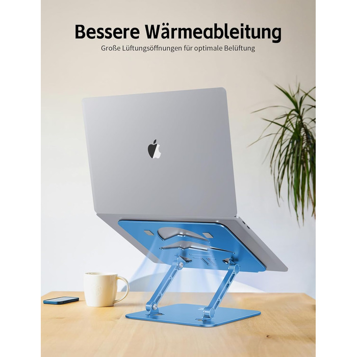 Підставка для ноутбука Ergonomic Aluminium, регульована по висоті та складна, стабільна та неслизька, покращена вентиляція, сумісна з MacBook (до 15,6 дюймів) (Темно-синій)