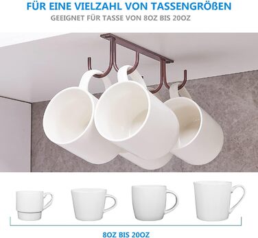 Тримач для чашок під шафу FOMANSH, 12 гачків для чашок, білий/коричневий, з кріпленнями