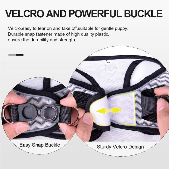 Нашийник для собак з повідком Anti-Zug, світловідбиваючий, для маленьких собак, кошенят, котів (XS, Біла хвиля)