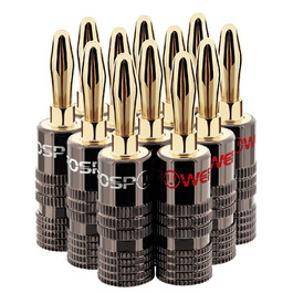 Позолочені бананові роз'єми FosPower для акустичних кабелів та сабвуфера, 24K золото, High-End, 24 шт (12 пар: 12 червоних та 12 білих)