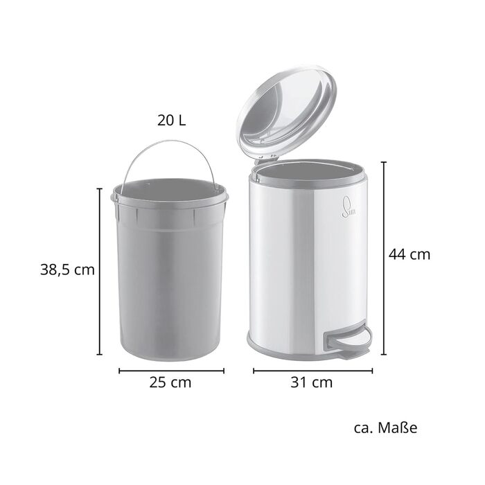 Сміттєвий бак SVITA T20 з нержавіючої сталі, 20 літрів, з педаллю, срібний колір. Підійде для кухні.
