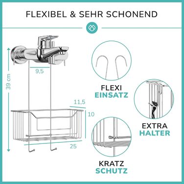 LAAKFELD Thermostat Shower Shelf for Hanging, Stainless Steel, Rust-Proof, Including Free Razor Holder - Flexible Hanging Shower Basket for Fixtures - 1A Shower Shelf for Hanging without Drilling - Shower Gel Holder