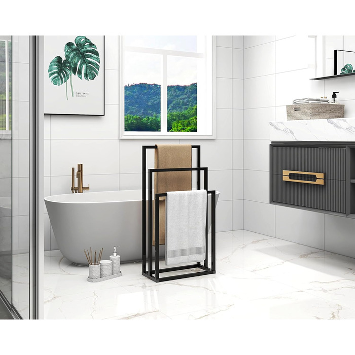 Підлогова сушарка для рушників з 5 полицями, чорного кольору (3-T)