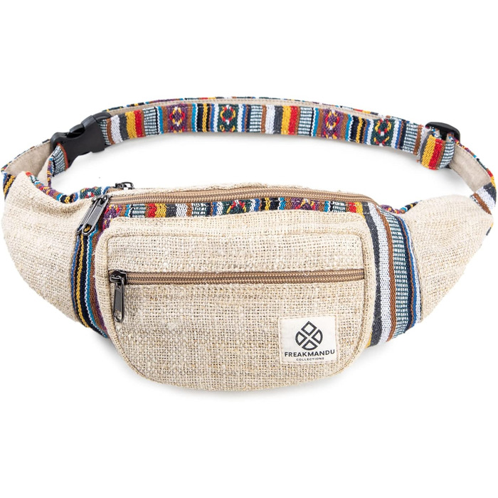 Чоловіча та жіноча поясна сумка Freakmandu з льону – фанні-пак, сумка через плече в бохо стилі, ручної роботи, для піших прогулянок, бігу, чоловіків та жінок, універсальний розмір