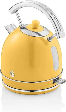 Swan Retro Electric Kettle - 1.8L, Vintage Design, Automatic Shut-Off, Cordless, BPA-Free Stainless Steel, 3000W (Yellow)