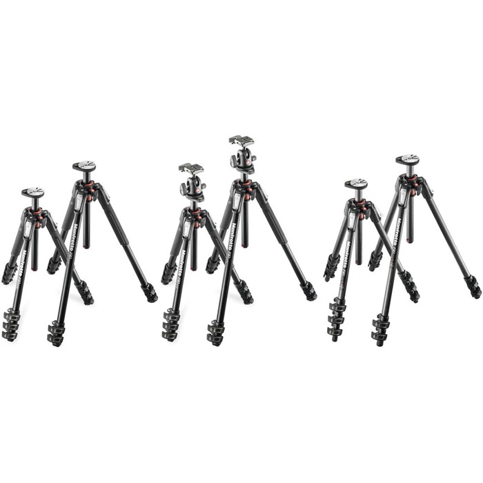 Штатив Manfrotto MT190XPRO4 з кутовою центральною колоною - 4-секційний штатив для DSLR та бездзеркальних камер, чорний/антрацитовий алюміній