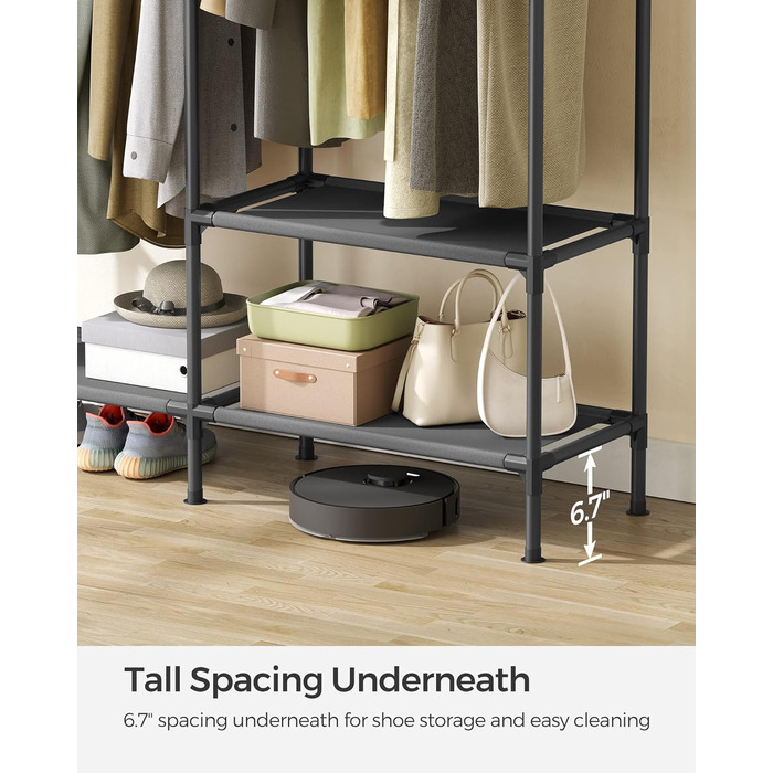 SONGMICS Robuster стійка для одягу, 165 см, чорна, з полицями та штангами, загальне навантаження 109,8 кг, для гардеробу, спальні