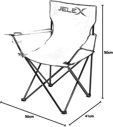 Кемпінговий стілець JELEX Expedition зі спинкою, підлокітниками та тримачем для напоїв, простий механізм складання. Водо- та брудовідштовхувальне покриття (білий)