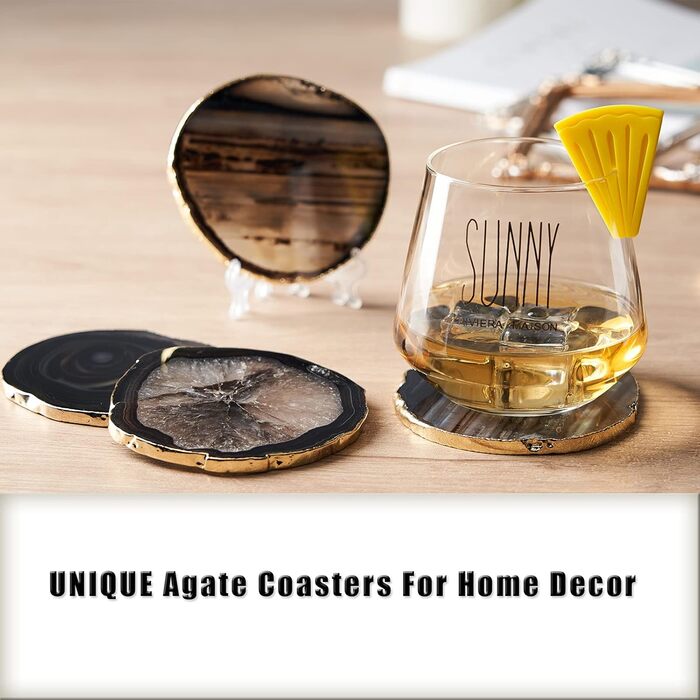 Yougoals Coasters, Geode Coasters for Drinks, Gemstone, Natural Stone, Agate Slices, Coasters, Cup Mat for Home Decoration (black, 4 pieces)
