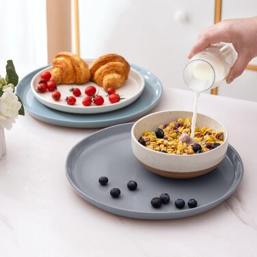 Набір керамічного посуду AmorArc для 4 осіб (12 предметів), рожевий. Ручна робота, хвилястий край, стійкий до подряпин, підходить для миття в посудомийній машині та використання в мікрохвильовій печі, ADW083