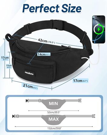 Поясна сумка для жінок та чоловіків, чорна, водонепроникна, 4L, для бігу, спорту, подорожей, активного відпочинку, фітнесу, з дощовиком