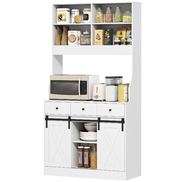 HOMCOM Kitchen Cabinet, Tall Cabinet with Worktop, Buffet Cabinet with Sliding Doors, 3 Drawers, Adjustable Shelves, Storage Cabinet for Kitchen Dining Room 93.5x40x180 cm White | Aosom