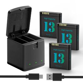 Набір акумуляторів та зарядний пристрій Hero 13: 3x 2800mAh, Type-C, LED, 3-канальний, сумісний з Hero 13 Black