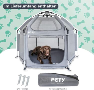 Клітка-вольєр для собак Pety - 150 x 100 см, портативна, з сумкою та кілочками - для відпочинку на природі та вдома, аксесуари для подорожей з собакою - антрацит