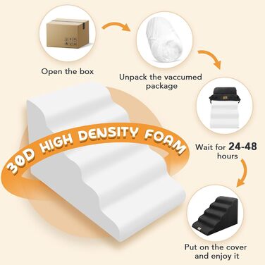 Сходинки для домашніх тварин HaustierTreppe з 5 сходинок для маленьких собак та котів, 30D пінополіуретан, антиковзаюча основа, короткі ніжки, подарунок - роликовий валик для шерсті чорного кольору