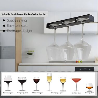 Тримачі для келихів вина настінні, самоклеючі, без свердління, для бару (чорний, 2 шт.)