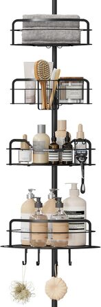 SONGMICS Поличка для душу та ванної кімнати, без свердління, 4 яруси, регульована висота, чорний BCB003B01