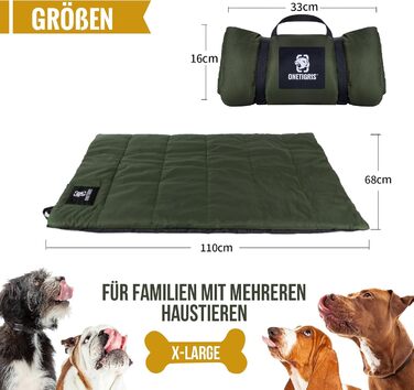 OneTigris Dog Blanket 110 x 68cm Washable, Dog Mat Comfort and Soft Waterproof Dog Bed, Dog Cushion for Travel Camping Outdoor - Olive Drab