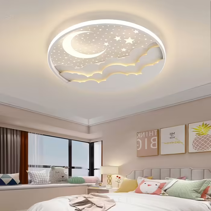 LED Ceiling Lamp Star Moon Ceiling Light for Kids Acrylic Lampshade Stepless Dimming with Remote Control Ultra-thin 6Cm Bedroom Ceiling Kindergarten Lighting - D40cm, 40W, White