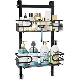 HapiRm Shower Shelf - Hanging Shower Rack Adjustable with 2 Shower Shelves No Drilling, Hanging Shower Caddy with Suction Cups for Glass Door, Shower Shelf Shampoo Holder for Shower, Black