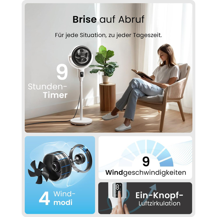 Standventilлятор Pro Breeze AirFlo 109 см з пульт. керування та LED-дисплеєм – 2 режими, гойдання, 29 дБ, регулювання висоти, енергоефективний для спальні, офісу та дому.