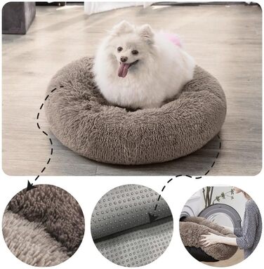 М'яке ліжко для собак та котів великих порід - кругле пухнасте ліжко з високими бортиками - антиковзаюче дно - силіконова наповнювач - комфортне місце для сну - 90 см - зручне та довговічне - бежеве