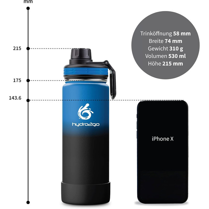 Stainless Steel Water Bottle – BPA-free Thermos Bottle for Kids, School, Sports & Outdoors – Keeps Drinks Hot for up to 12H and Cold for up to 24H – Includes 3 Drinking Caps – (Space, 530 ml)