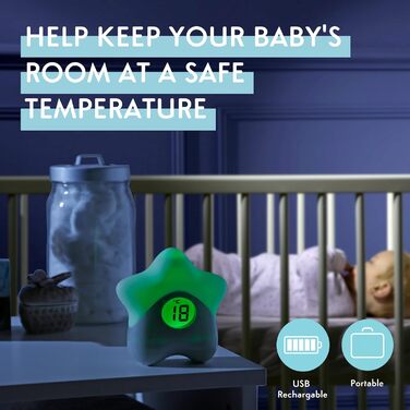 Purflo Starlight Color-Changing Baby Room Thermometer, USB Rechargeable, Digital Temperature Monitor for Indoor and Children's Rooms, one of your baby essentials.